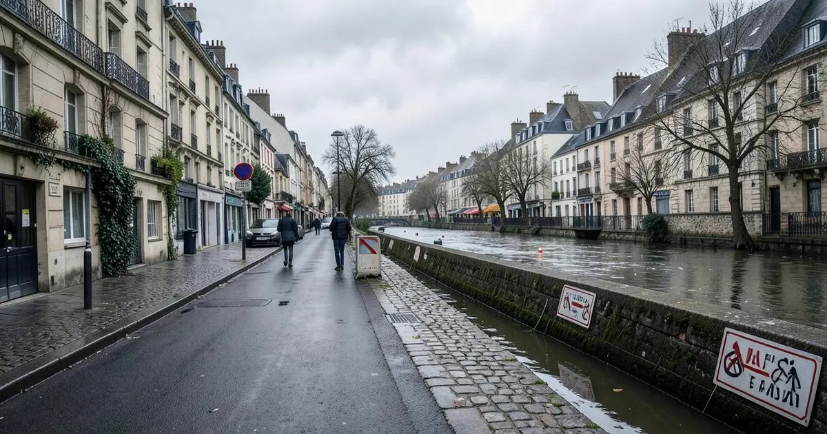 Quais et rue exposés au risque d’inondation à Loudun